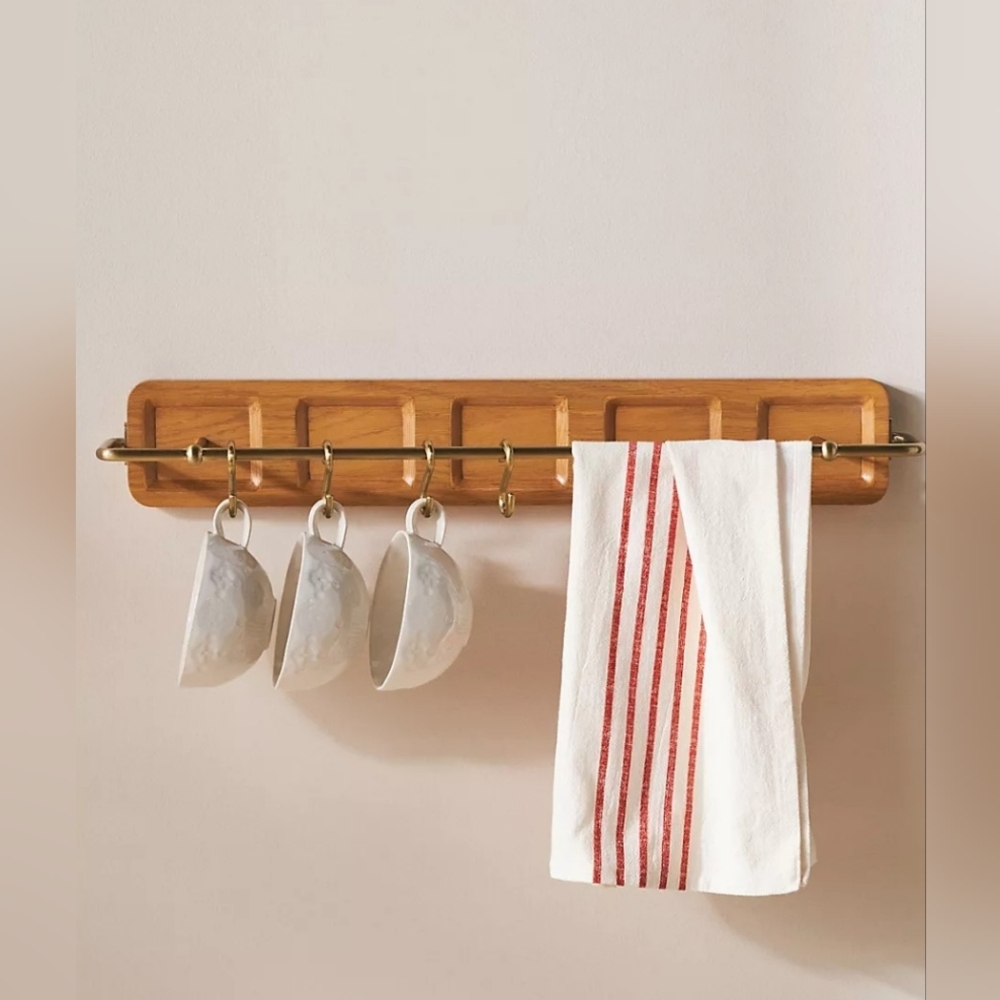 Anthropologie Elle Oak Wood Kitchen Utensil Rail NIB